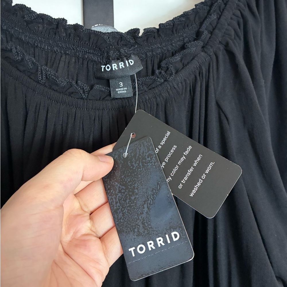 Torrid Black Rayon Slub Waist Detail Blouson Sleeve Blouse NWT Size 3X - Picture 10 of 11